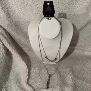 Paparazzi Silver Earrings and double necklace Set /feather Southwestern Charm